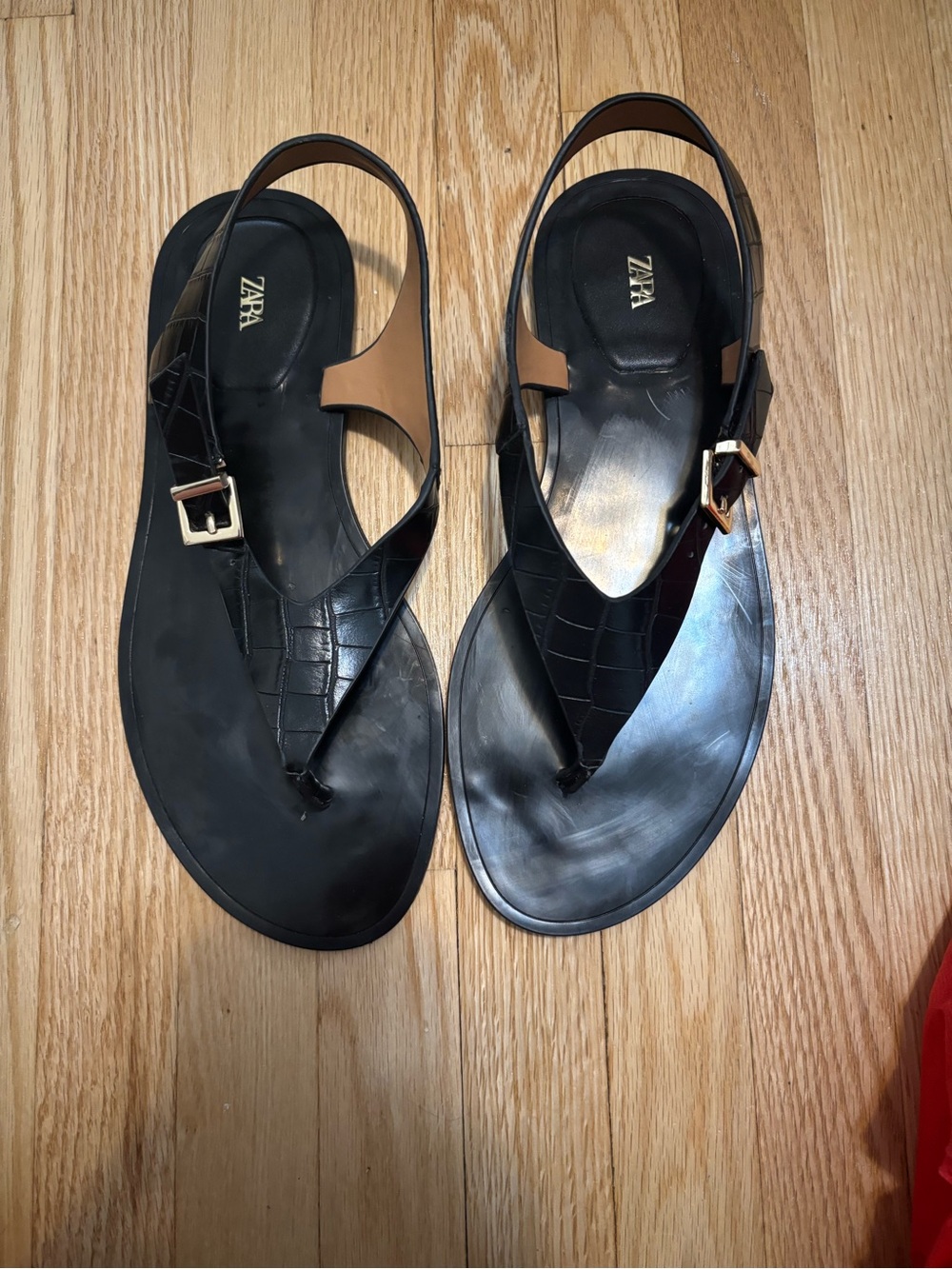 Zara Black Croc-Embossed Slingback Sandals